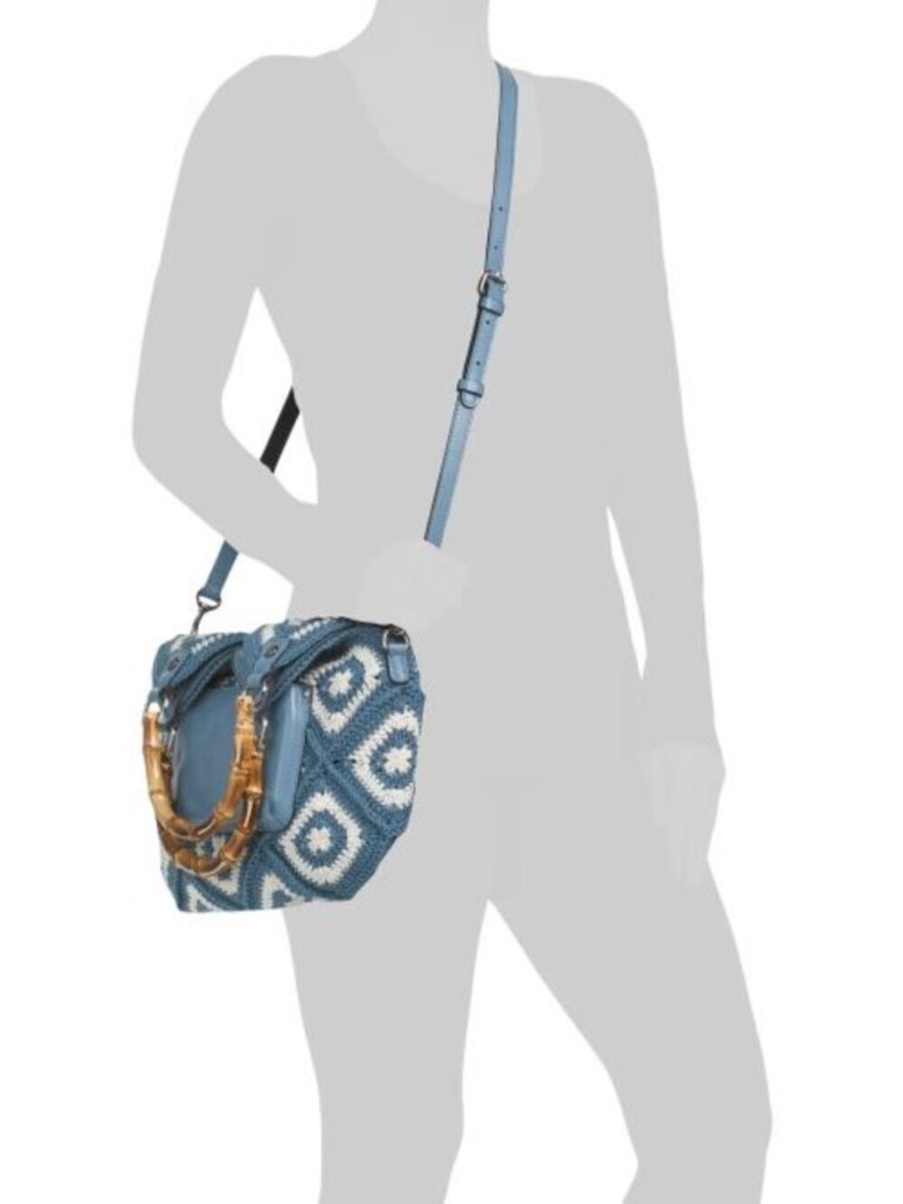 (New) Patricia Nash – Delphi Cotton Crochet & Leather Tote Crossbody (Blue Fog) - Picture 2 of 12